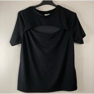 AVA & VIV Blouse Women's Black Sz 1X  Ribbed Knit‎ Cut Out Short Sleeve Top EUC